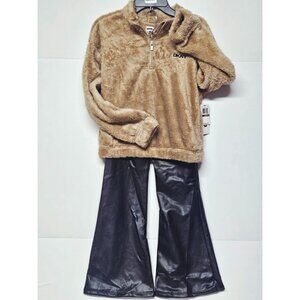 DKNY Girls Size M 8/10, 2 Piece Outfit, Brown Sweatshirt/Black Flared‎ Pants